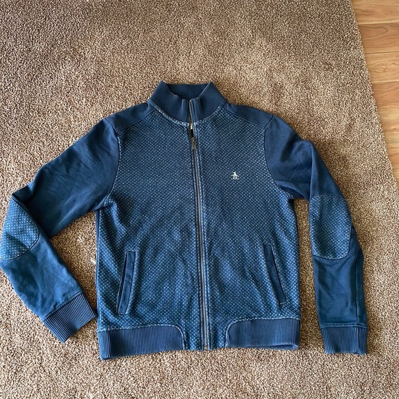 - Penguin peacock dusty green zip front mockneck sweatshirt size M - Picture 1 of 8